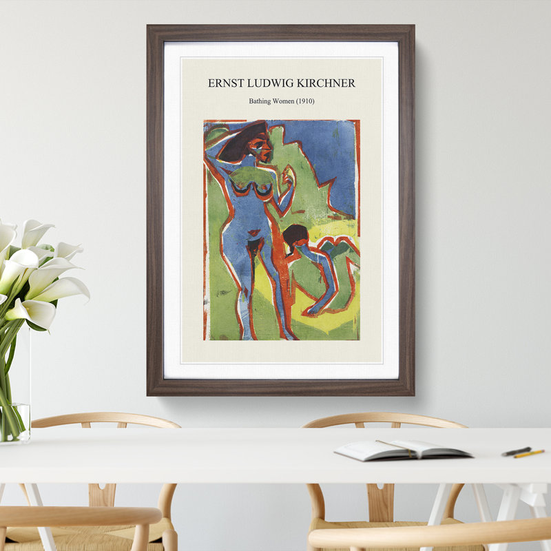 Bathing Women by Ernst Ludwig Kirchner - Picture Frame Graphic Art, 48cm H x 36cm W x 2cm D, Walnut Framed
