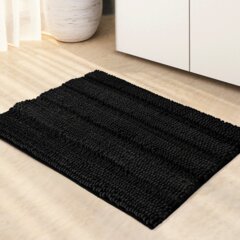 Extra Thick Striped Bath Rugs for Bathroom - (Set of 2) Anti-Slip Soft  Plush Chenille Yarn Shaggy Mat Living Room Bedroom Floor Water Absorbent  (Black, 20 x 32 Plus 17 x 24 - Inches) 