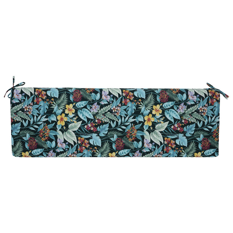 Outdoor Bench Cushion, Blue/Green/Carena Teal Floral, 60" W x 19" D