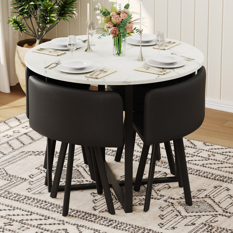 Ensembles de table de salle à manger modernes et peu encombrants, en simili marbre et cuir synthétique, idéal pour les espaces confortables