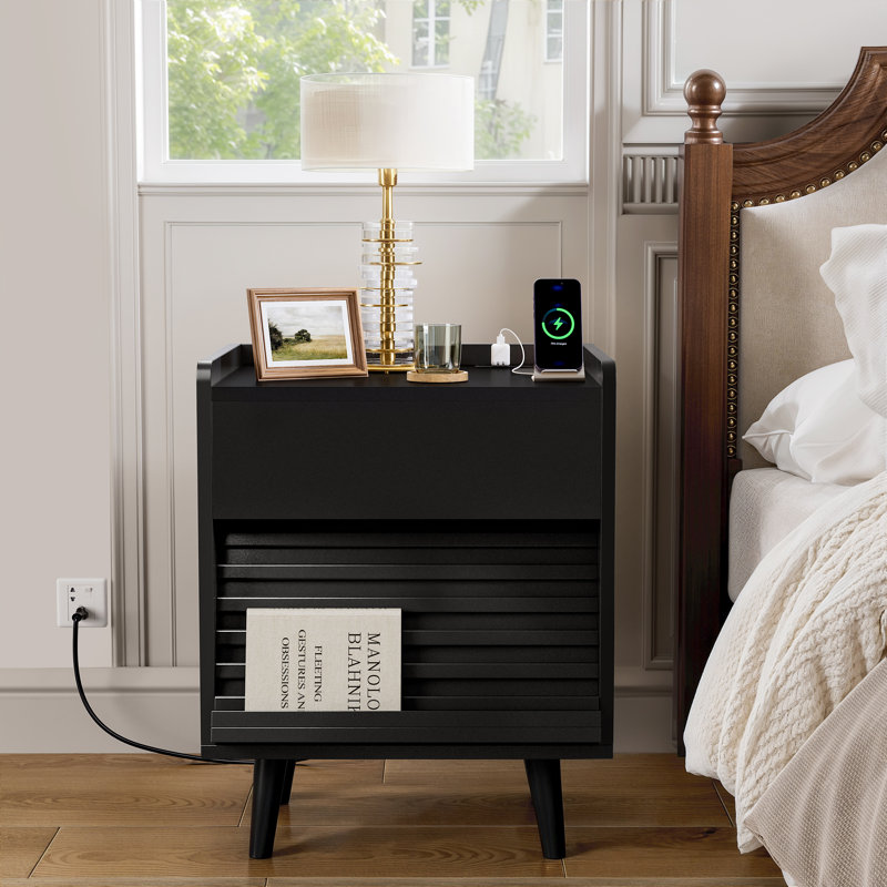 2 Drawer Bedside Table, Black, Individual