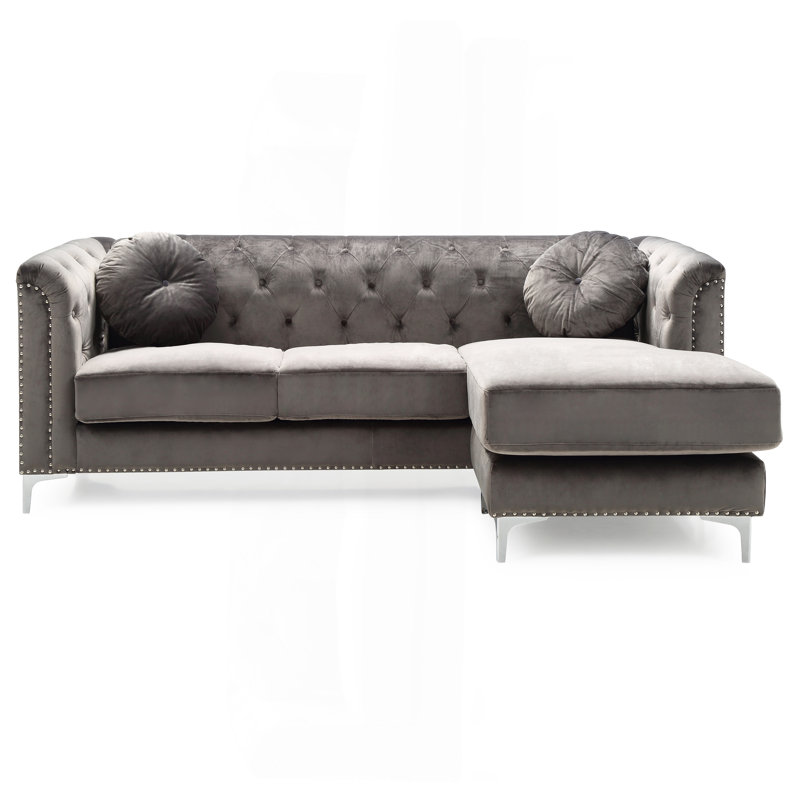 Sophisticated Sofa Chaise, Dark Gray Velvet
