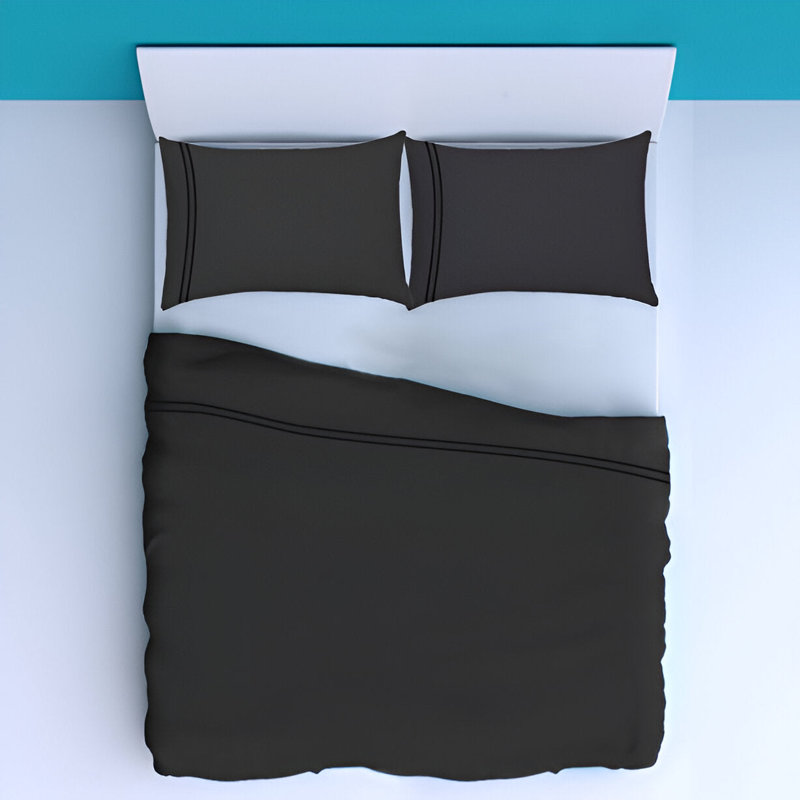 400TC Luxurious Double Embroidery Sateen Solid Cotton 4 Piece Sheet Set Fitted Sheet Fits Upto 16" Deep Pocket, Black