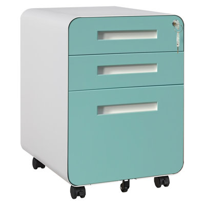 Blue 3 Drawer Mobile Under Desk Filing Cabinet, Lockable, Anti-Tilt 5-Wheel Design, Fits A4/Letter/Legal Files, Fully Assembled (Casters Ready to Attach)