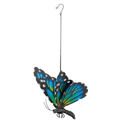 Metal Flying Butterfly Hanging Tree Ornament with Spring Bouncing Action and Weather Resistant Multicoloured Finish