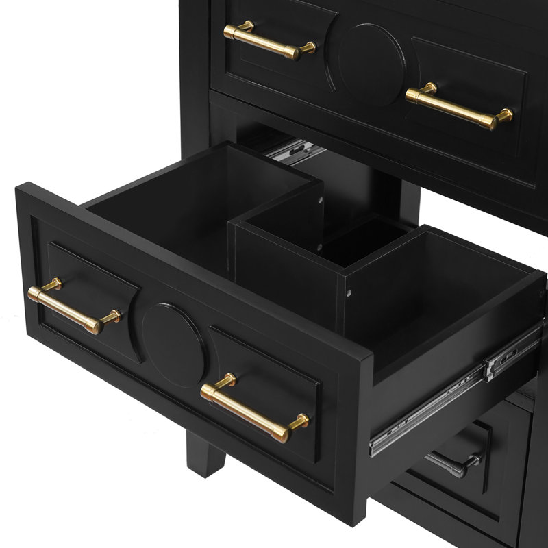 Meuble-lavabo de 24 po avec lavabo en céramique, meuble-lavabo simple à 3 tiroirs, couleur noire et noir, facile à installer, tiroirs rétro en métal
