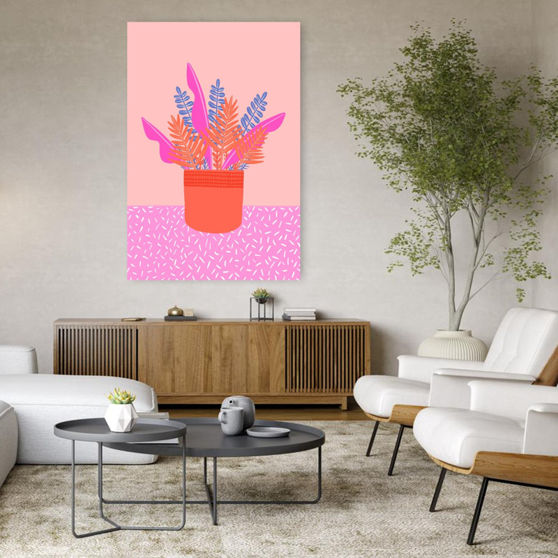 Feuilles roses et bleues, art moderne abstrait, H 48 po x l 32 po