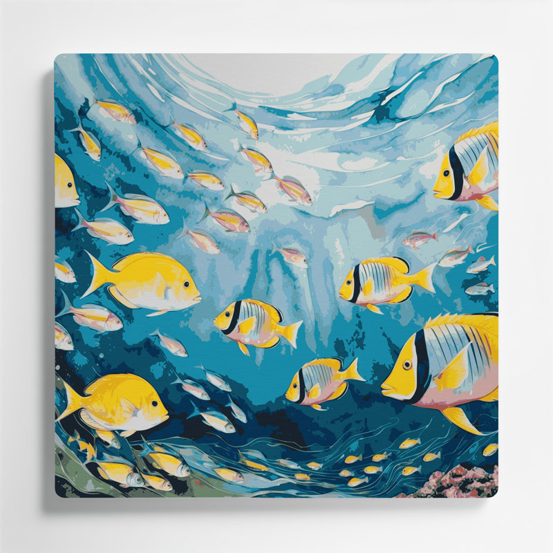 Art mural bleu hawaïen, groupes de poissons, H 12 po x l 12 po