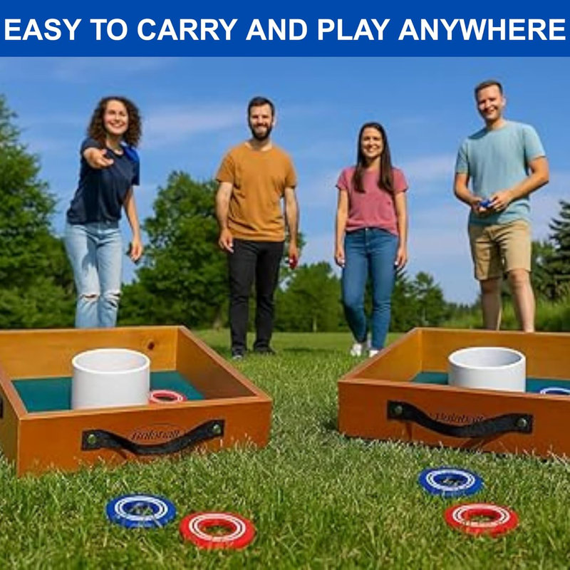 Washer Toss Game Outdoor Games Giant Yard & Lawn Games | Set of 2 Solid Wood Targets and 2.5-inch Washers Toss Rings| Bulls-Eye Pitching Board| Backyard Beach Camping Party