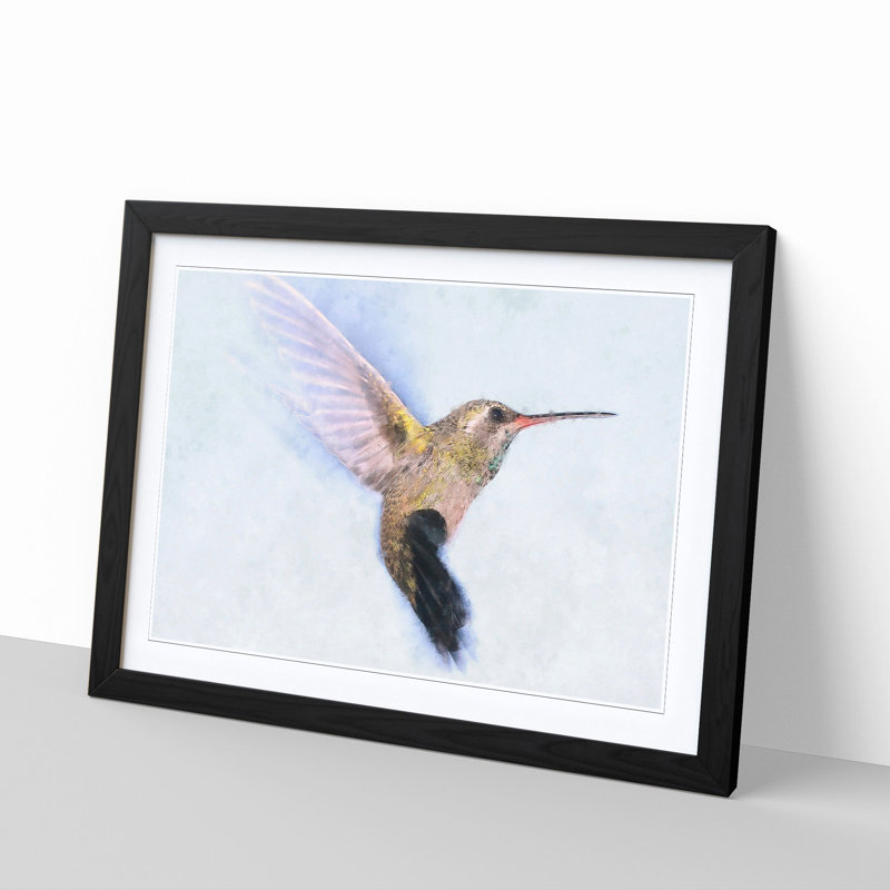 Flying Hummingbird Bird - Picture Frame Graphic Art Print, 33cm H x 45cm W x 2cm D, Black Framed