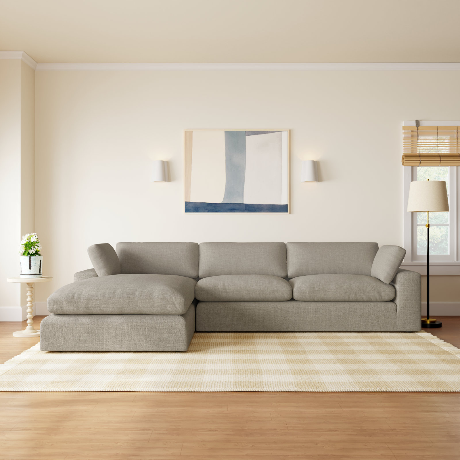 Asher 2 - Piece Upholstered Chaise Sectional, Left Hand Facing, Effie Flax Performance Linen