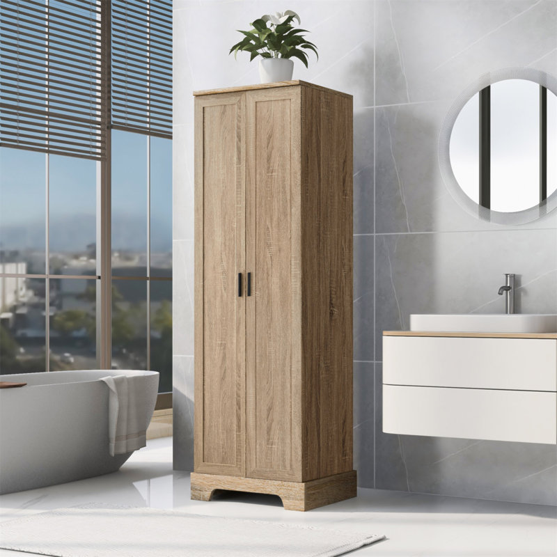 Armoire de rangement avec deux portes pour salle de bain, bureau, tablette réglable, panneau de fibres à densité moyenne, brun 