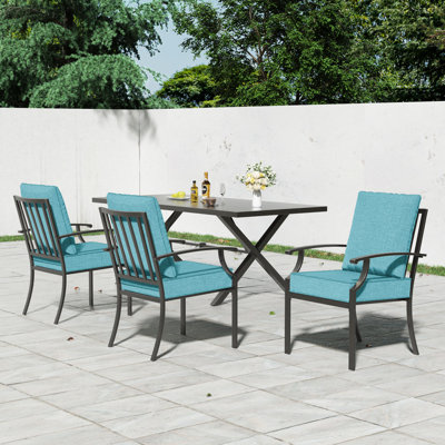 Ikeam 23.2" W Outdoor Stackable Steel Dining Armchairs with Cushions