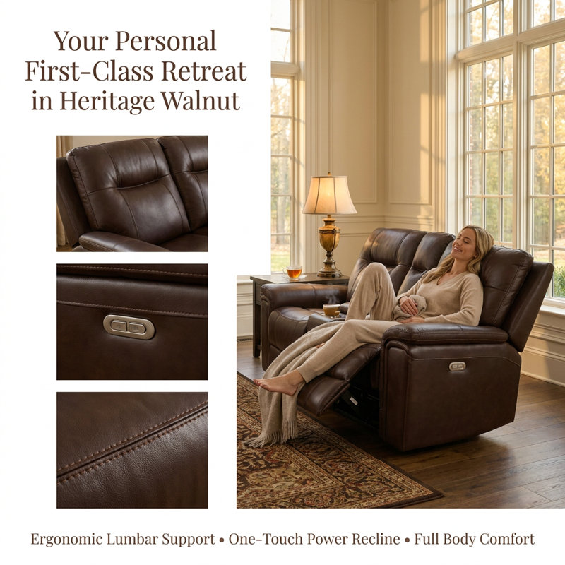 Ensemble de canapé et causeuse inclinables en cuir 2 pièces avec console de rangement Reddish Brown