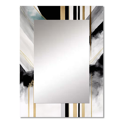 Abstract Geode Geometric Black And Gold I - Geometric Wall Mirror, Modern Decorative Mirror, Printed Metal Art