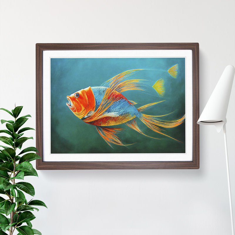 XH1022-3876X Fish Portrait Vol.5 1 Piece Single Picture Frame Painting, 34cm H x 46cm W x 2cm D, Walnut