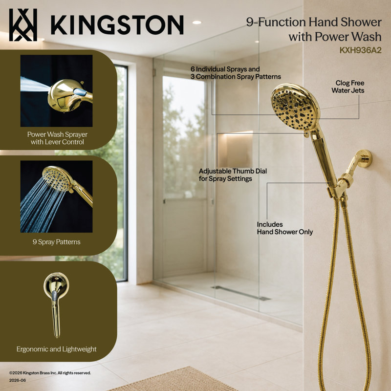 Douche à main 9 fonctions Kingston, Laiton antique