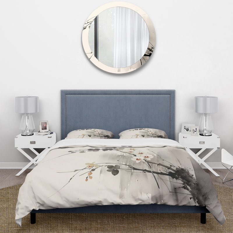 Twin Gray Asian Art Microfiber Duvet Cover Set