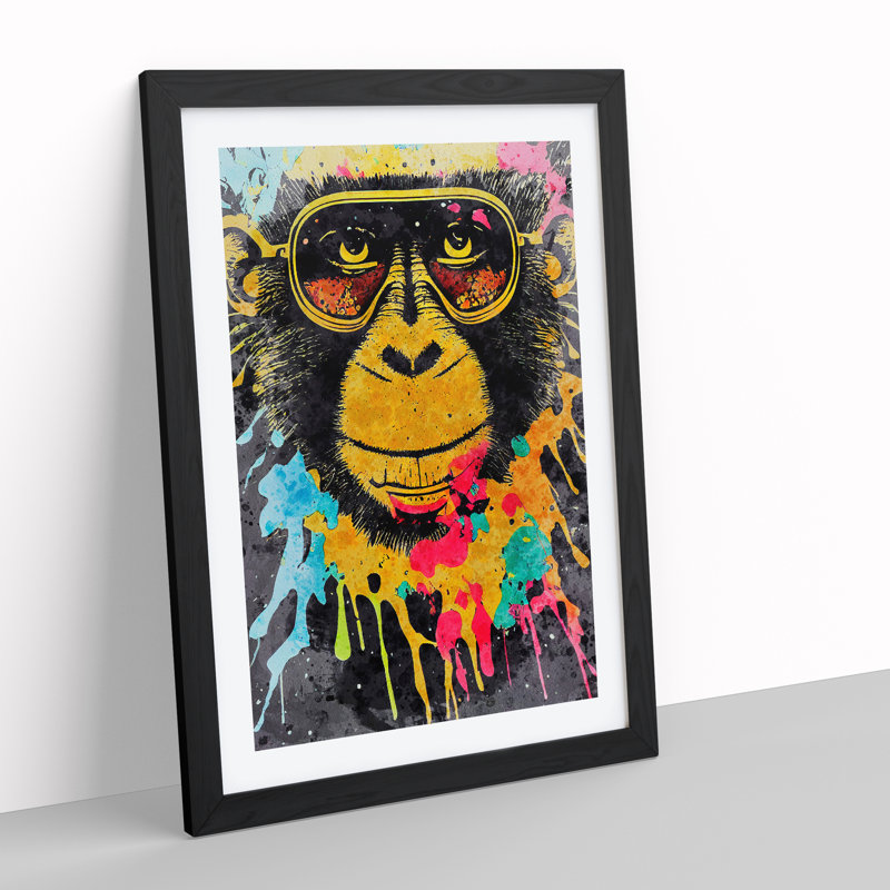 Painted Monkey No.4 1 Piece Single Picture Frame Painting, 64cm H x 46cm W x 2cm D, Black