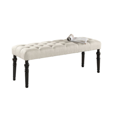 Tan Fabric Dining Bench, Solid Wood Construction And Turned Legs, 48"W X 16"D 19.5"H Bench With Frame Upholstery, Wavy 48Wx16dx19.5H
