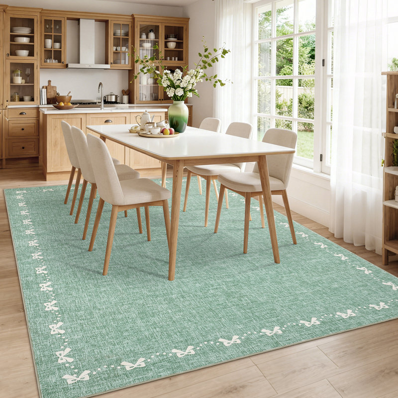 Washable Hallway Runner Rug - Modern Low Pile Non-Slip Area Carpet - Mark Resistant, Soft, Non-Shedding Bow Rug Bowknot Bordered Baby Girls Washable Kids Rugs Non Slip Soft Indoor Carpet