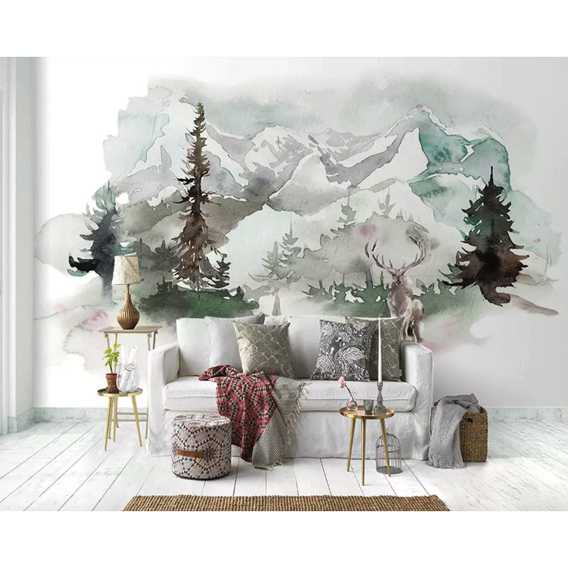 Papier peint en bois Dejae Forest Winterscape, L 35 po x l 55 po