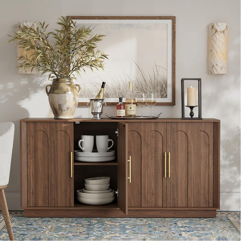 Armoire décorative Mid-Century avec portes arquées - Noyer