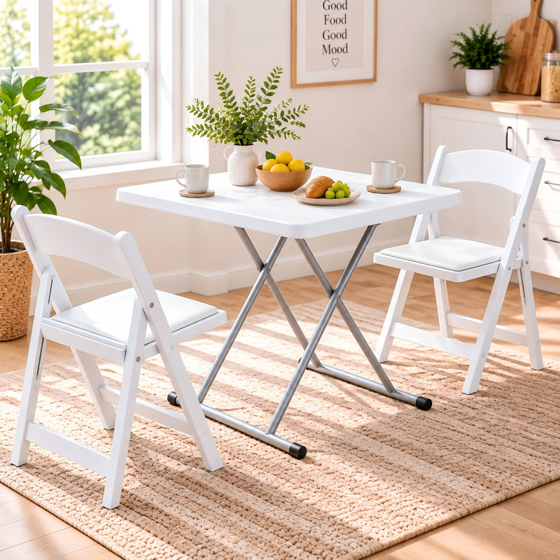 Ensemble de table et chaises pliantes 3 pièces, petit bureau en plastique avec 2 chaises pliantes blanches, espace de travail multifonctionnel pour bureau à domicile, bricolage et étude