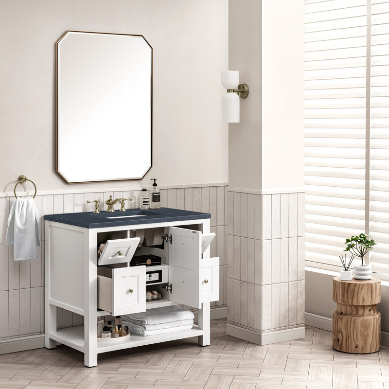 Breckenridge 36'' W Single Vanity, Bright White, Charcoal Soapstone, 8" Widespread