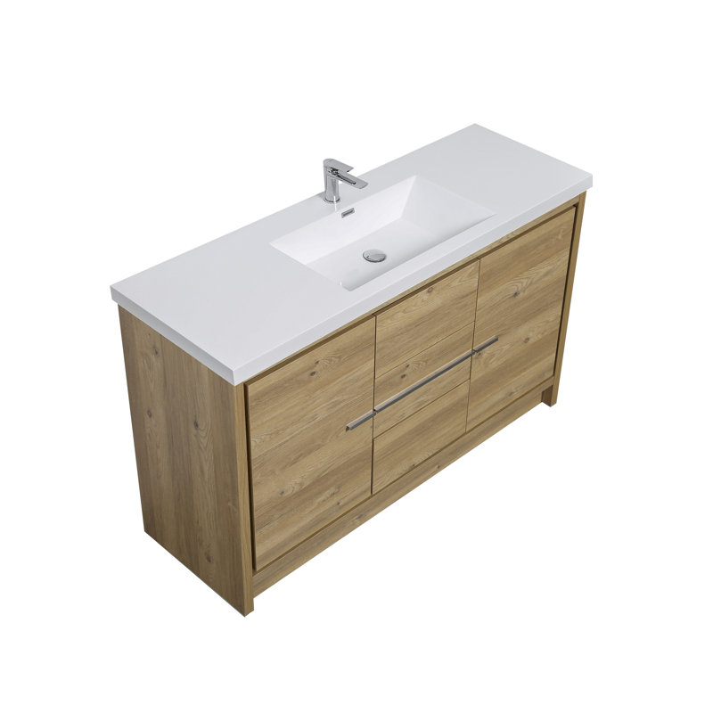 Allier 59" Natural Oak Single Sink Vanity With A Integrated Sink
