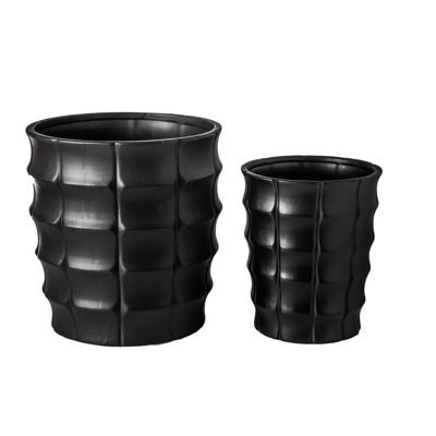 Pot rond en céramique fini mat noir - H 10,00 po