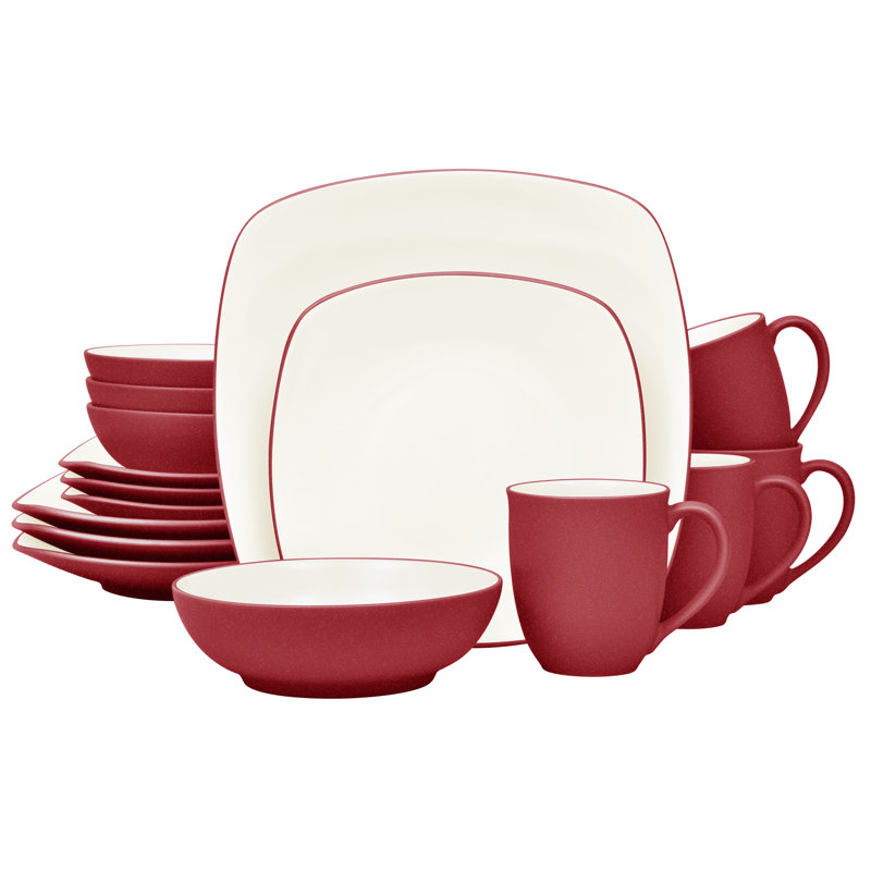 Noritake Colorwave 16-Piece Square Dinnerware Set, Service for 4, Raspberry