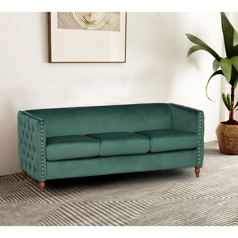 Upholstered Sofa With Metal Legs, Green