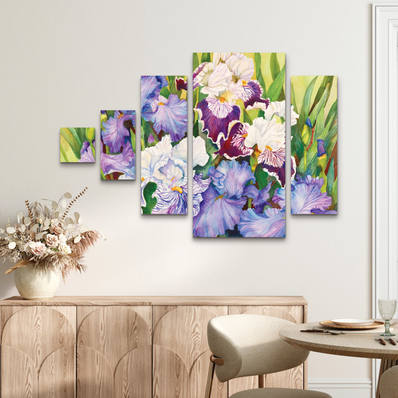 Ensemble de 5 panneaux d'art mural - "Irises In Shades Of Lavender" par Joanne Porter 