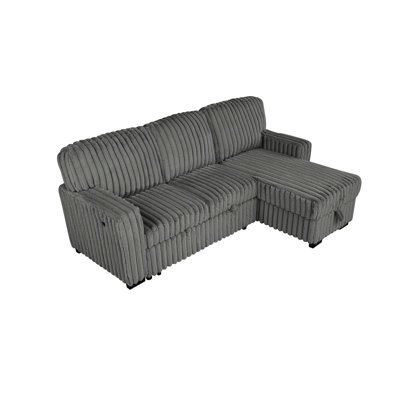 2 Piece Corduroy Sectional With Pull Out Sleeper Sofa Bed And Reversible Storage Chaise