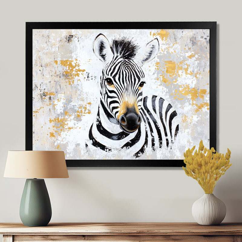 Décoration murale zébrée minimaliste II - Zèbre, Reproduction encadrée d'une seule photo sans pass, Noir, H 12 po x l 20 po