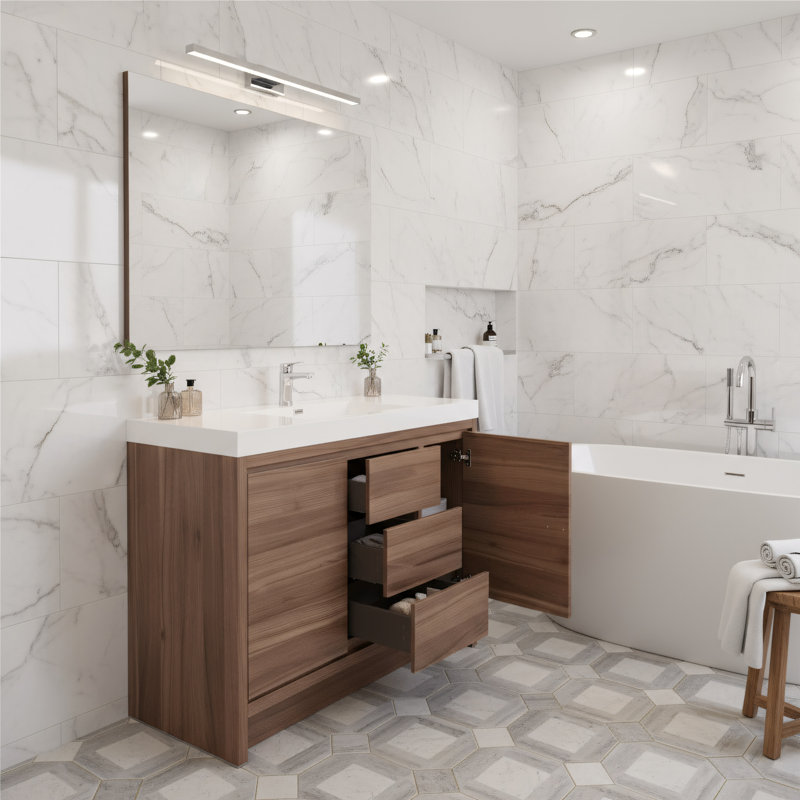 Prairie 60 po L x 20 po P 2 portes et 3 tiroirs Meuble-lavabo avec évier simple et Comptoir en Acrylique
