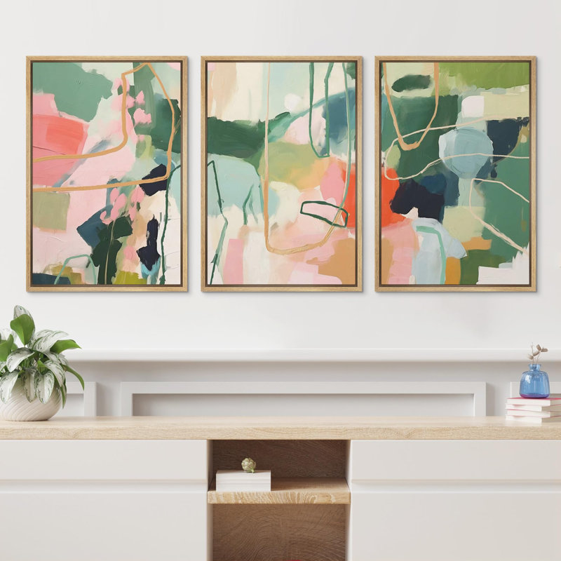 Effet de peinture abstraite grunge «Harmony in Abstraction Contemporary Geometric», 3 pièces sur toile, H 24 po x l 48 po