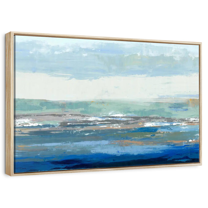 Une grande vague, Cadre flottant en bois naturel, 46 po x 31 po