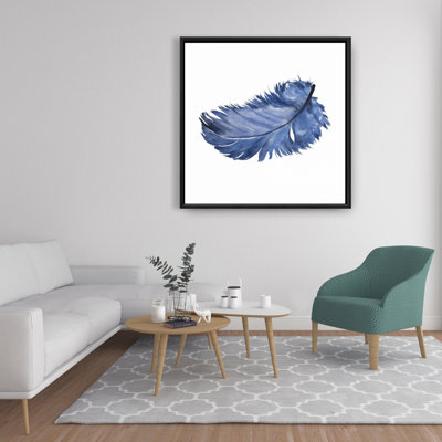 "Plume bleue aquarelle" sur toile