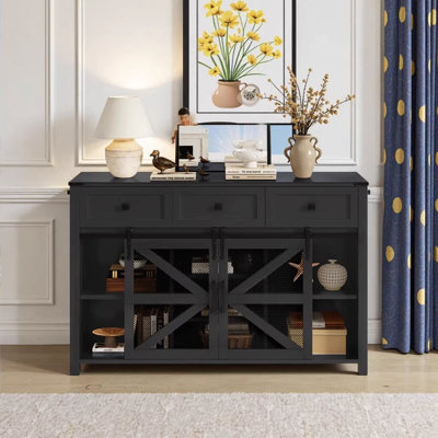 55.02" Sliding Barn Door Sideboard Buffet Cabinet with 3 Drawers, Adjustable Shelves, Industrial Storage for Living or Dining Room