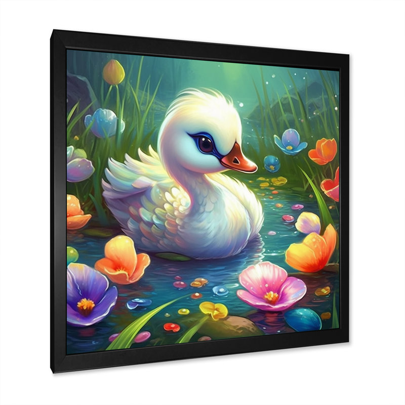 «Cute Baby Swan I», reproduction sur toile, H 16 po x l 16 po x P 1 po, Cadre photo noir