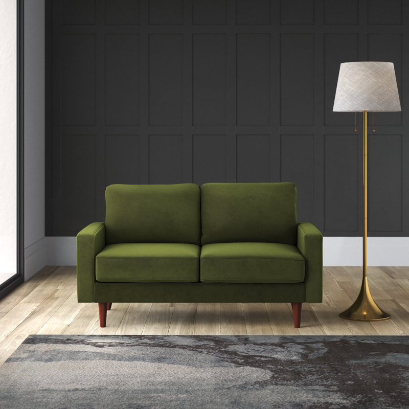 Markham Square Arm Sofa Loveseat, Olive Green Velvet, 33" H x 70" W x 32" D
