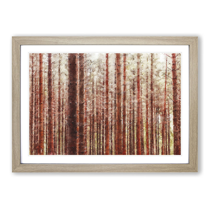 Red Forest In The Autumn - Single Picture Frame Painting on MDF, 24cm H x 33cm W x 2cm D, Oak