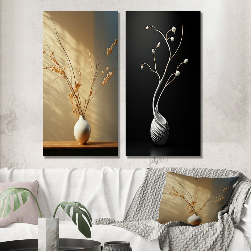 Silent Essence Of Elegance - Flower Wall Decor Set Of 2, Wrapped Canvas, 28" H x 25" W