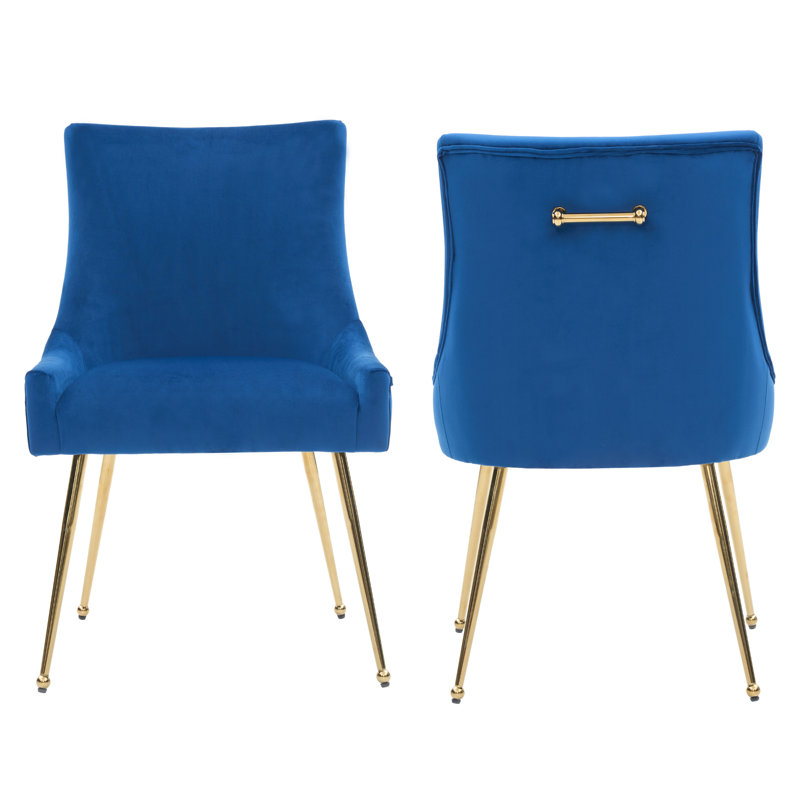 85cm H Tufted Upholstered Metal Upholstered Back Side Chair, Blue