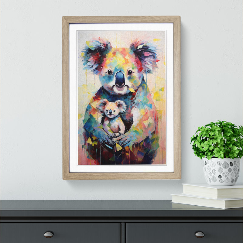 Koala Bear Dadaism No.2 - Single Picture Frame Print on Wood, 64cm H x 46cm W x 2cm D, Oak 