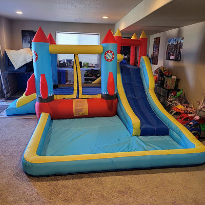 Adam 12' x 11' Inflatable Water Slide Bouncy Castle Bounce House with Air Blower Ball Pool Kids Birthday Gift Indoor/Outdoor, Dry/Wet