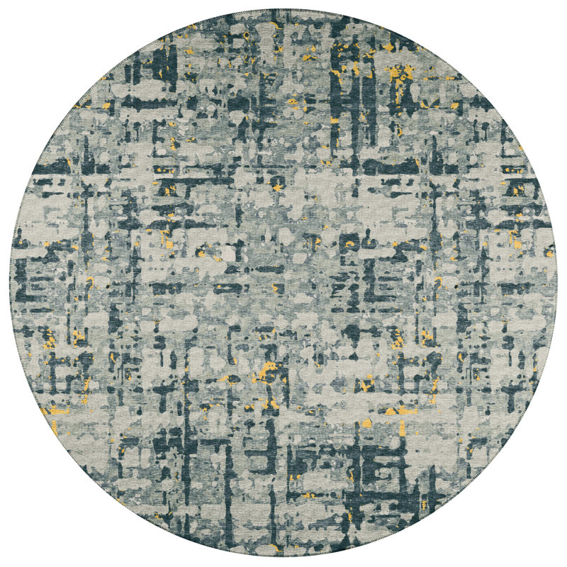 Luckens Chenille Abstract Indoor / Outdoor Rug, Round 8'