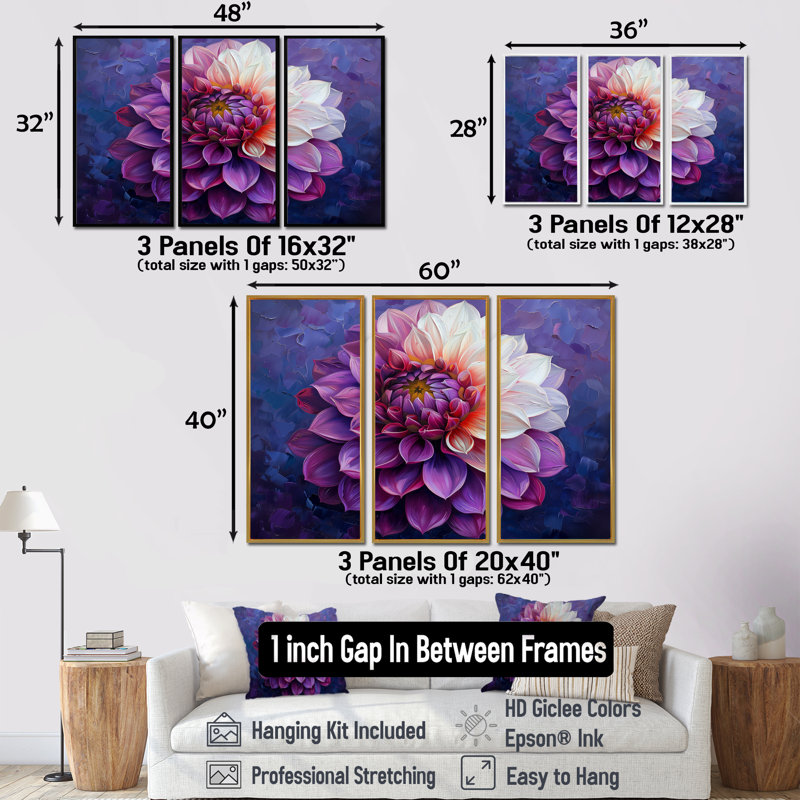 «Mauve Regal Bloom», impression d'art mural Dahlia, Toile avec cadre flottant brun, H 40 po x l 60 po x P 1 po
